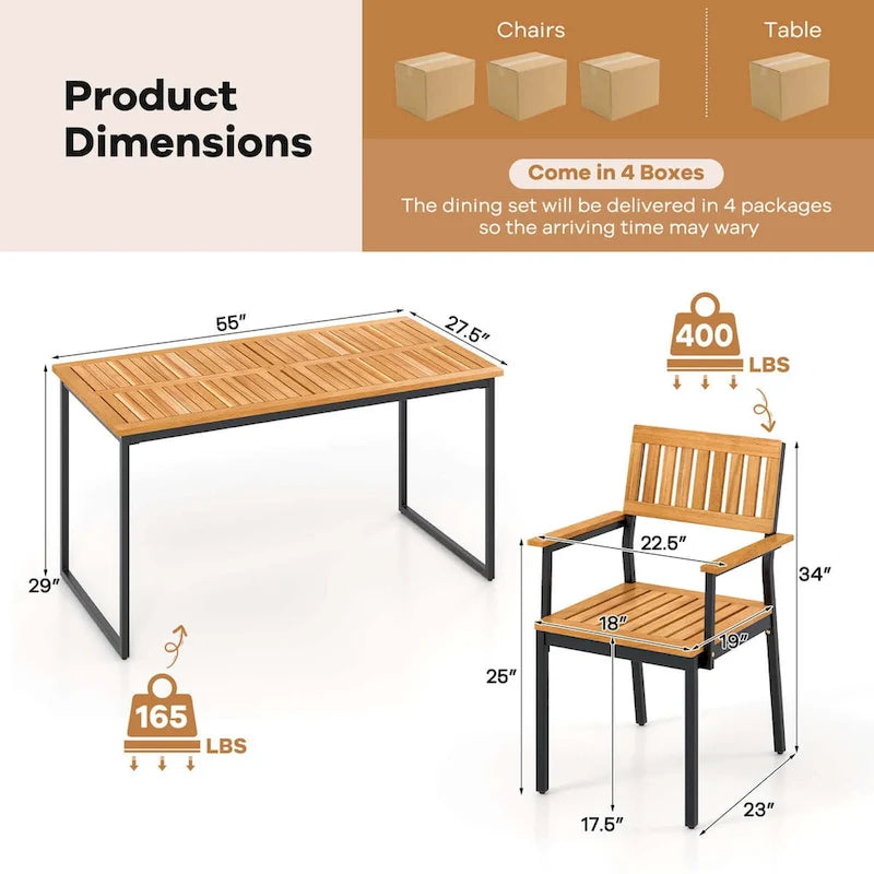 Ensemble repas de jardin 7 pièces pour 6 personnes avec trou pour parasol à cadre métallique