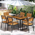Ensemble repas de jardin 7 pièces pour 6 personnes avec trou pour parasol à cadre métallique