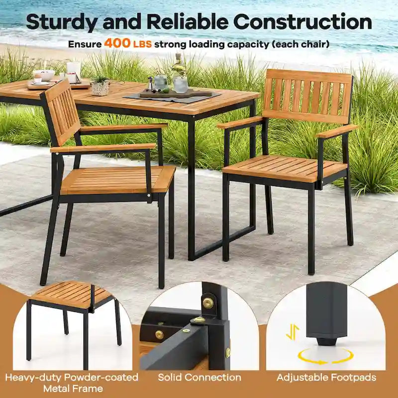 Ensemble repas de jardin 7 pièces pour 6 personnes avec trou pour parasol à cadre métallique