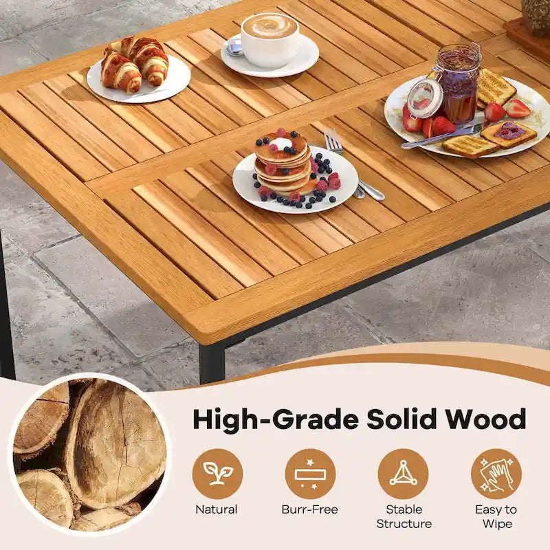 Ensemble repas de jardin 7 pièces pour 6 personnes avec trou pour parasol à cadre métallique