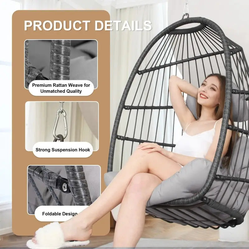 Fauteuil suspendu de luxe en forme d'œuf sans support pour l'intérieur, fauteuil en forme d'œuf d'extérieur de 158 kg, balancelle en forme d'œuf sans support