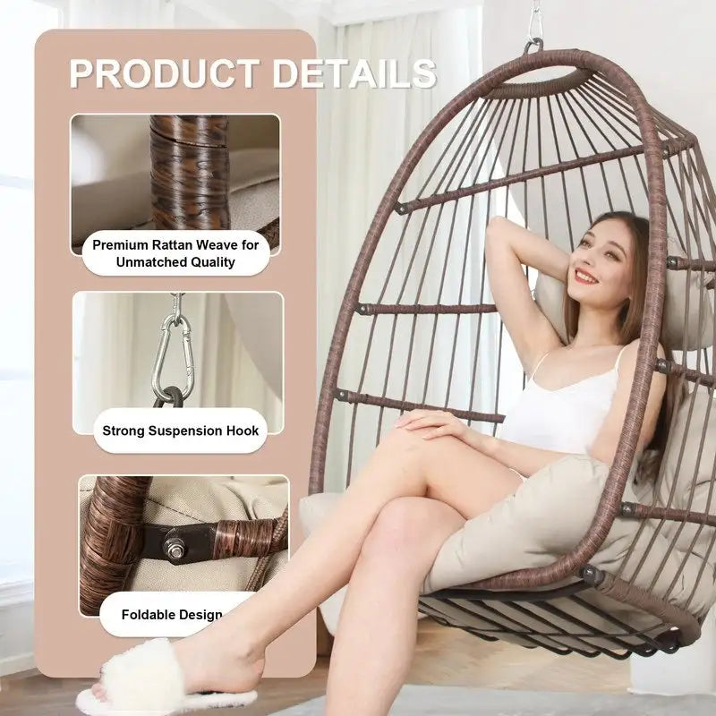 Fauteuil suspendu de luxe en forme d'œuf sans support pour l'intérieur, fauteuil en forme d'œuf d'extérieur de 158 kg, balancelle en forme d'œuf sans support