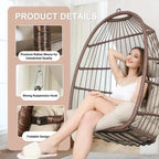Fauteuil suspendu de luxe en forme d'œuf sans support pour l'intérieur, fauteuil en forme d'œuf d'extérieur de 158 kg, balancelle en forme d'œuf sans support