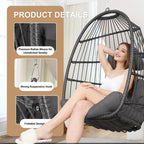 Fauteuil suspendu de luxe en forme d'œuf sans support pour l'intérieur, fauteuil en forme d'œuf d'extérieur de 158 kg, balancelle en forme d'œuf sans support