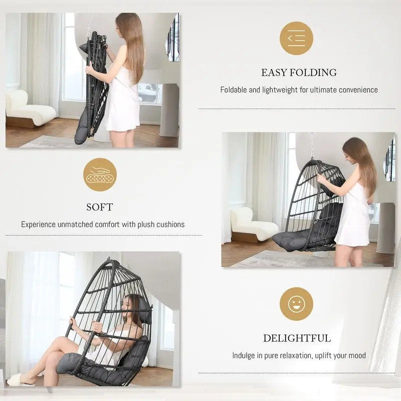 Fauteuil suspendu de luxe en forme d'œuf sans support pour l'intérieur, fauteuil en forme d'œuf d'extérieur de 158 kg, balancelle en forme d'œuf sans support