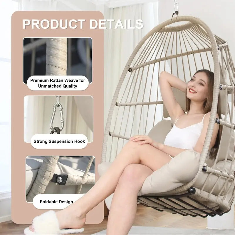 Fauteuil suspendu de luxe en forme d'œuf sans support pour l'intérieur, fauteuil en forme d'œuf d'extérieur de 158 kg, balancelle en forme d'œuf sans support