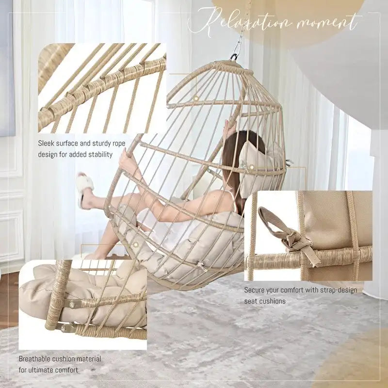 Fauteuil suspendu de luxe en forme d'œuf sans support pour l'intérieur, fauteuil en forme d'œuf d'extérieur de 158 kg, balancelle en forme d'œuf sans support