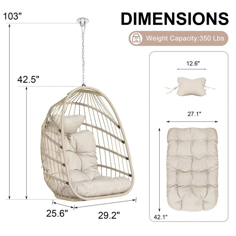 Fauteuil suspendu de luxe en forme d'œuf sans support pour l'intérieur, fauteuil en forme d'œuf d'extérieur de 158 kg, balancelle en forme d'œuf sans support