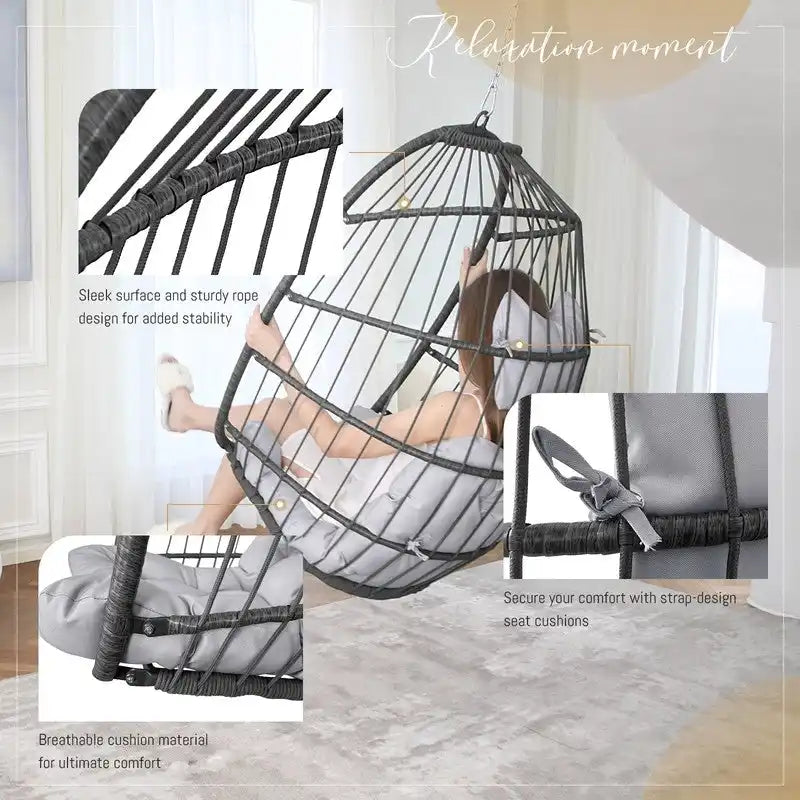 Fauteuil suspendu de luxe en forme d'œuf sans support pour l'intérieur, fauteuil en forme d'œuf d'extérieur de 158 kg, balancelle en forme d'œuf sans support