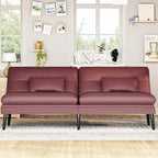 Canapé Futon Convertible, Canapé-lit Dossier Réglable sur 5 Angles avec 2 Oreillers, Fauteuil Inclinable Style Moderne