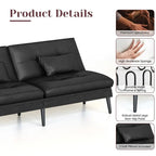 Canapé Futon Convertible, Canapé-lit Dossier Réglable sur 5 Angles avec 2 Oreillers, Fauteuil Inclinable Style Moderne