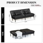 Canapé Futon Convertible, Canapé-lit Dossier Réglable sur 5 Angles avec 2 Oreillers, Fauteuil Inclinable Style Moderne