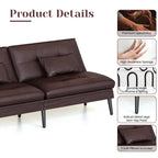 Canapé Futon Convertible, Canapé-lit Dossier Réglable sur 5 Angles avec 2 Oreillers, Fauteuil Inclinable Style Moderne