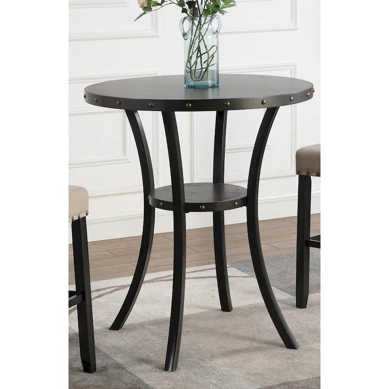 Ensemble de salle à manger moderne 3 pièces avec table de bar ronde et 2 chaises de bistrot à têtes de clous