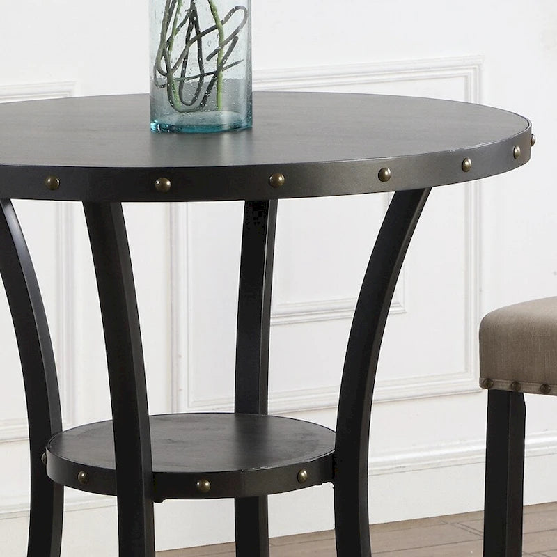 Ensemble de salle à manger moderne 3 pièces avec table de bar ronde et 2 chaises de bistrot à têtes de clous
