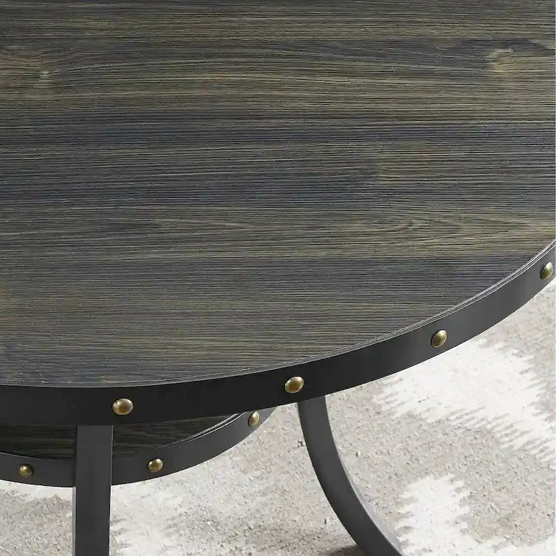 Ensemble de salle à manger moderne 3 pièces avec table de bar ronde et 2 chaises de bistrot à têtes de clous