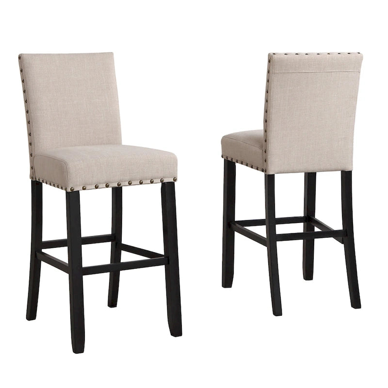 Ensemble de salle à manger moderne 3 pièces avec table de bar ronde et 2 chaises de bistrot à têtes de clous