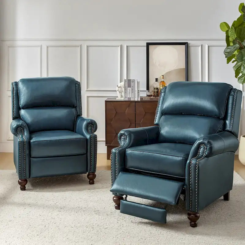 Fauteuil inclinable en cuir véritable Gabriela Mid-Century Modern avec garniture cloutée