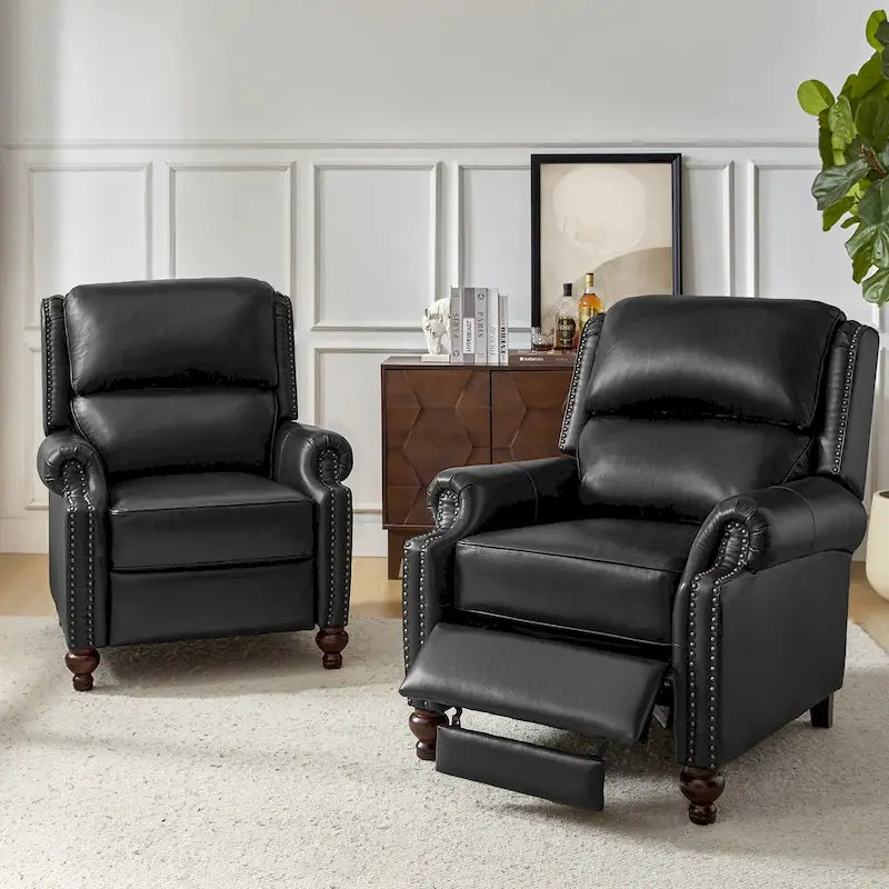 Fauteuil inclinable en cuir véritable Gabriela Mid-Century Modern avec garniture cloutée