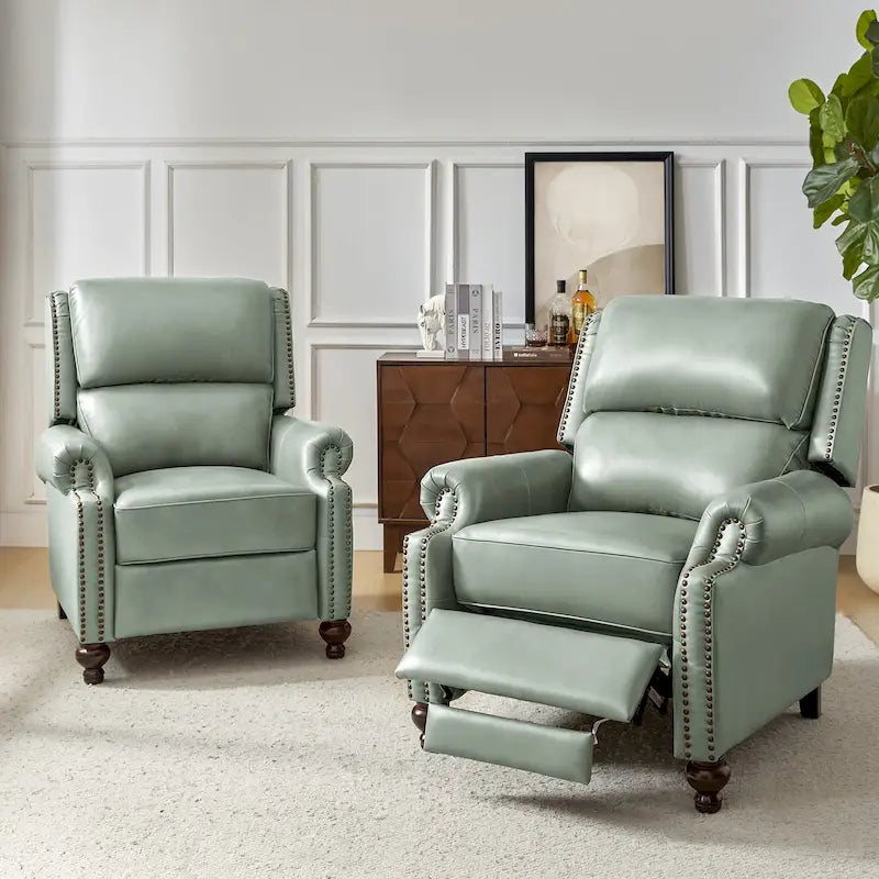 Fauteuil inclinable en cuir véritable Gabriela Mid-Century Modern avec garniture cloutée