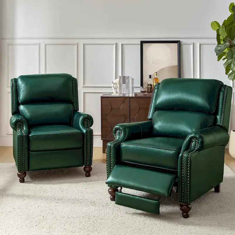 Fauteuil inclinable en cuir véritable Gabriela Mid-Century Modern avec garniture cloutée