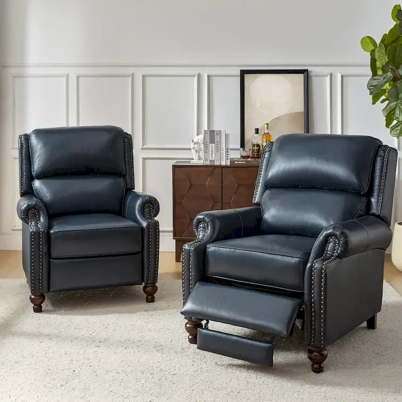 Fauteuil inclinable en cuir véritable Gabriela Mid-Century Modern avec garniture cloutée