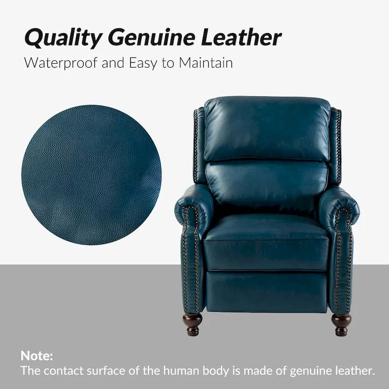 Fauteuil inclinable en cuir véritable Gabriela Mid-Century Modern avec garniture cloutée
