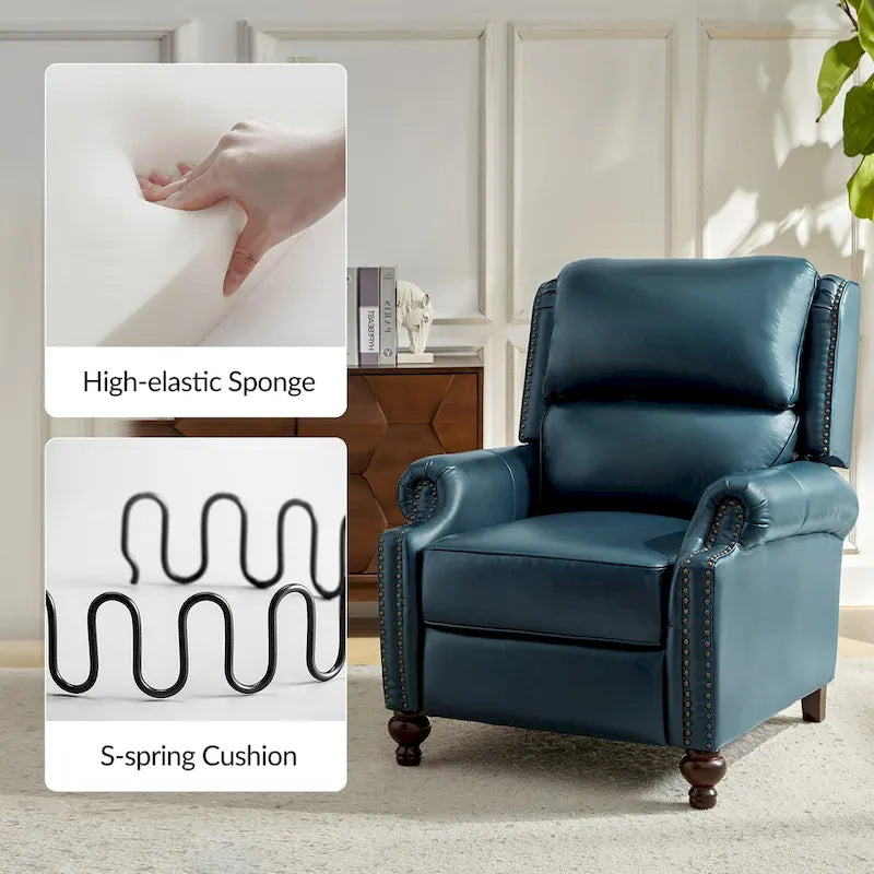 Fauteuil inclinable en cuir véritable Gabriela Mid-Century Modern avec garniture cloutée