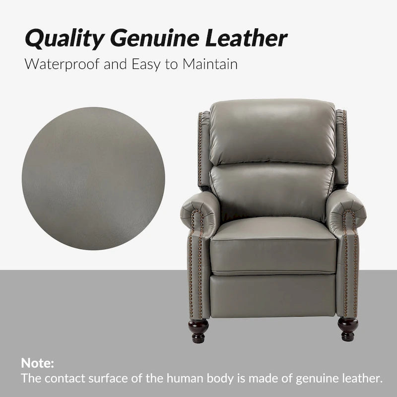 Fauteuil inclinable en cuir véritable Gabriela Mid-Century Modern avec garniture cloutée