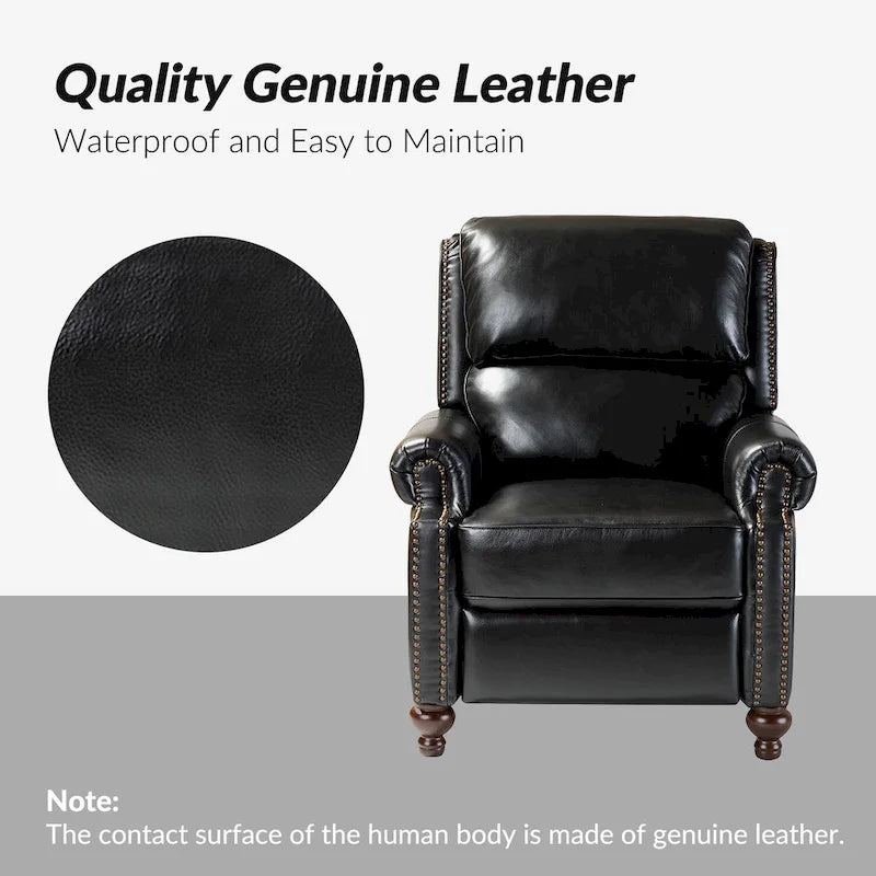 Fauteuil inclinable en cuir véritable Gabriela Mid-Century Modern avec garniture cloutée