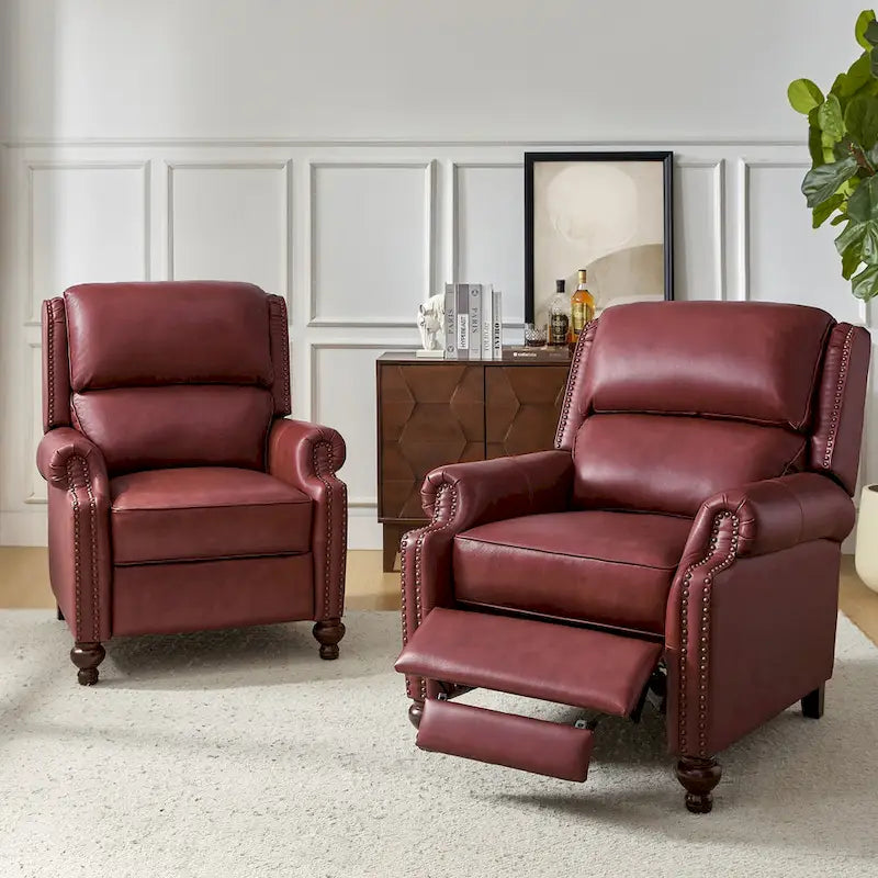 Fauteuil inclinable en cuir véritable Gabriela Mid-Century Modern avec garniture cloutée