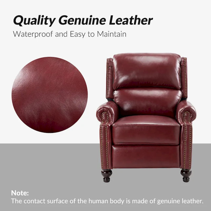 Fauteuil inclinable en cuir véritable Gabriela Mid-Century Modern avec garniture cloutée
