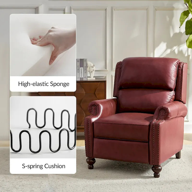 Fauteuil inclinable en cuir véritable Gabriela Mid-Century Modern avec garniture cloutée