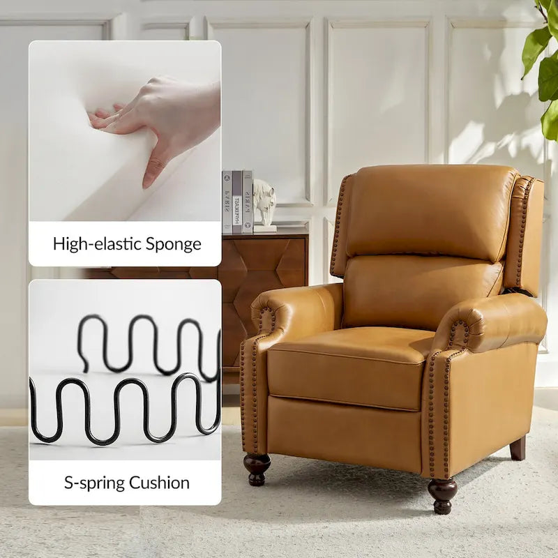 Fauteuil inclinable en cuir véritable Gabriela Mid-Century Modern avec garniture cloutée