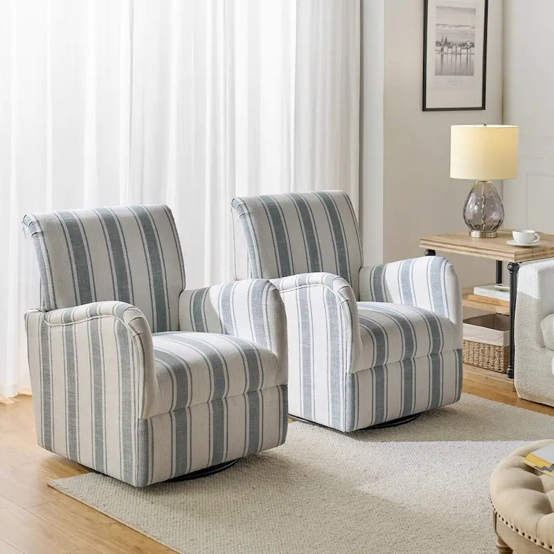 Fauteuil pivotant traditionnel Pancy avec motif à rayures Jacobean