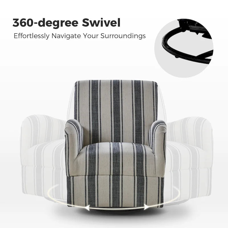 Fauteuil pivotant traditionnel Pancy avec motif à rayures Jacobean