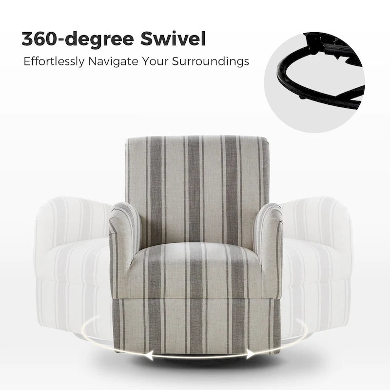 Fauteuil pivotant traditionnel Pancy avec motif à rayures Jacobean