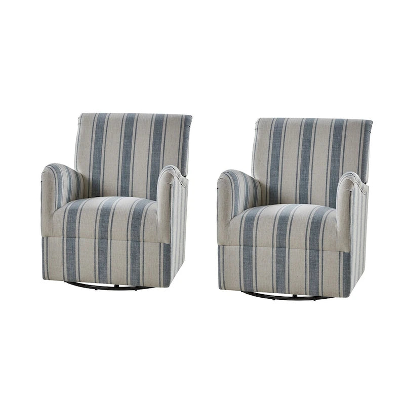 Fauteuil pivotant traditionnel Pancy avec motif à rayures Jacobean