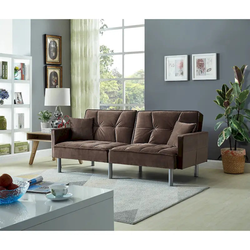 75.6 Joli canapé-lit convertible en velours Futon Causeuses