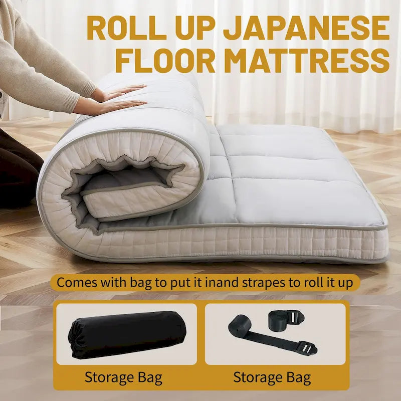 Matelas Futon Japonais Enroulable avec Sac de Rangement