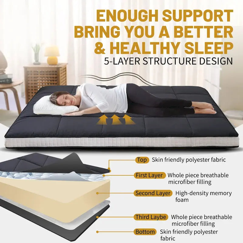 Matelas Futon Japonais Enroulable avec Sac de Rangement