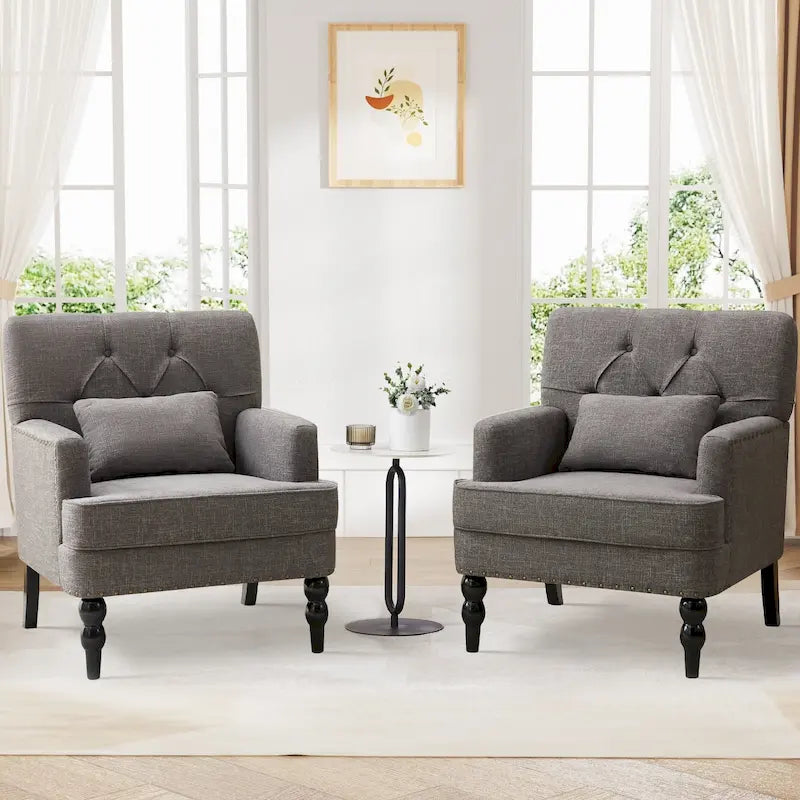 2 Fauteuil d'appoint capitonné avec oreiller lombaire Beige/Gris/Bleu clair
