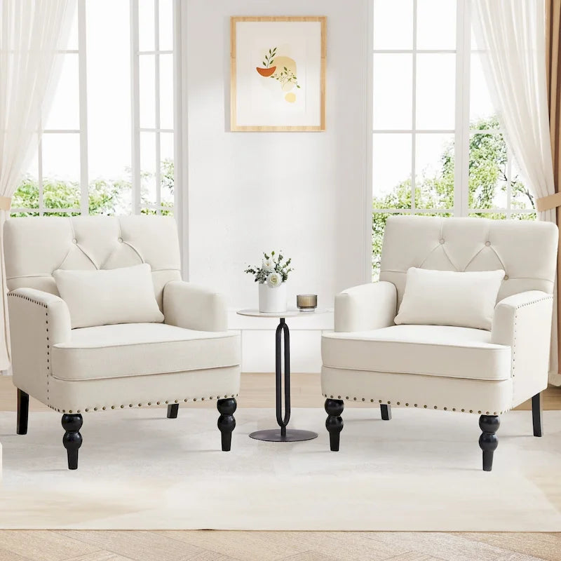 2 Fauteuil d'appoint capitonné avec oreiller lombaire Beige/Gris/Bleu clair