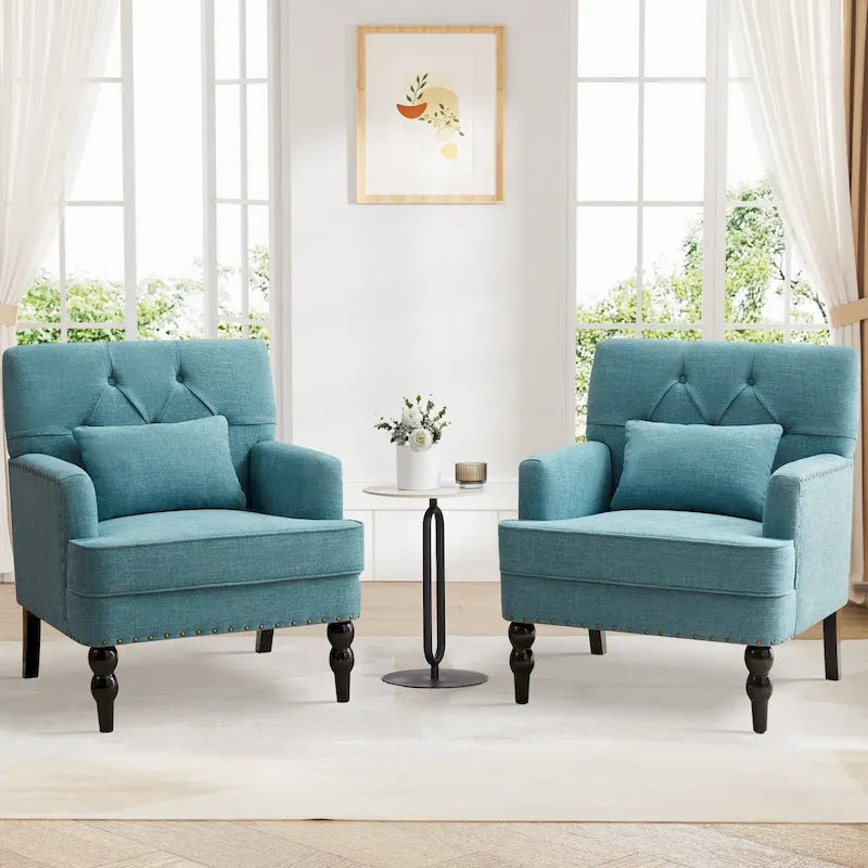 2 Fauteuil d'appoint capitonné avec oreiller lombaire Beige/Gris/Bleu clair