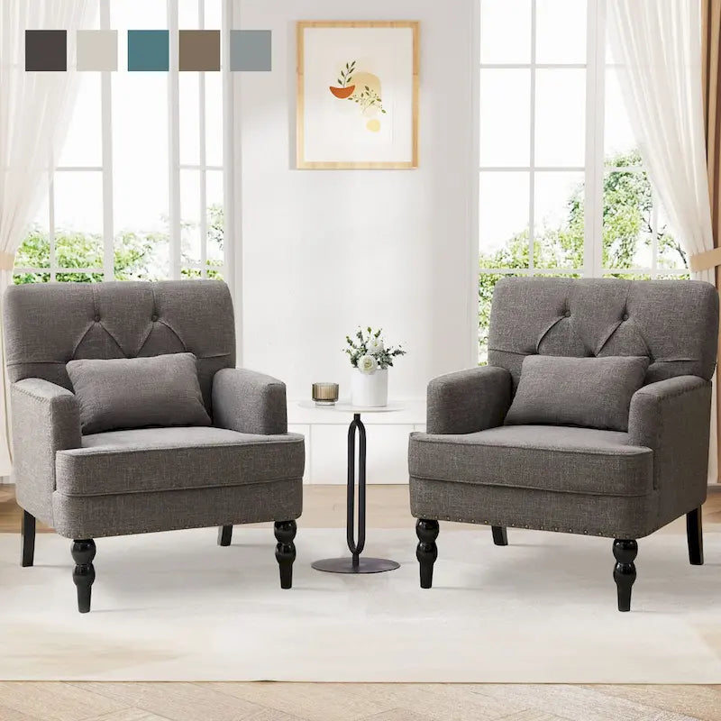 2 Fauteuil d'appoint capitonné avec oreiller lombaire Beige/Gris/Bleu clair