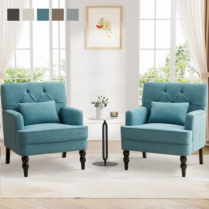 2 Fauteuil d'appoint capitonné avec oreiller lombaire Beige/Gris/Bleu clair