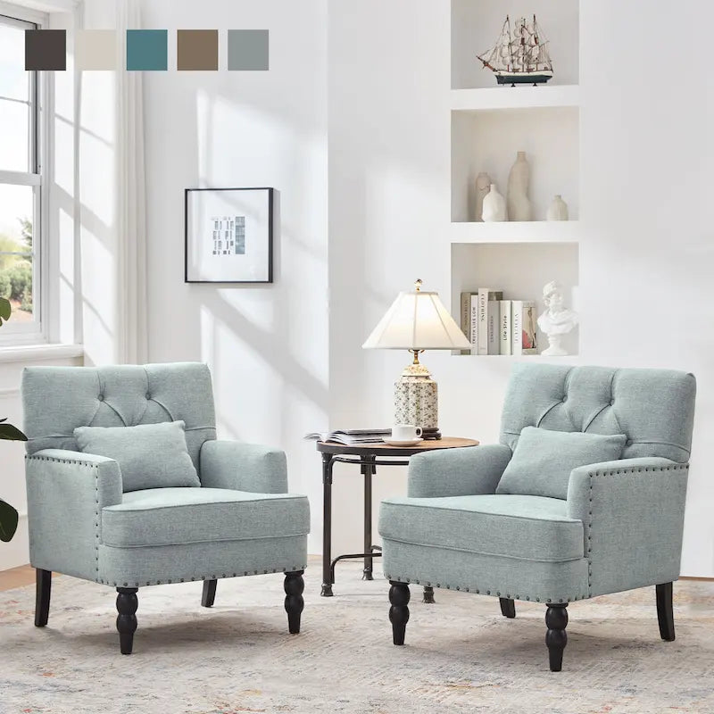 2 Fauteuil d'appoint capitonné avec oreiller lombaire Beige/Gris/Bleu clair