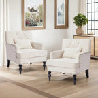 2 Fauteuil d'appoint capitonné avec oreiller lombaire Beige/Gris/Bleu clair