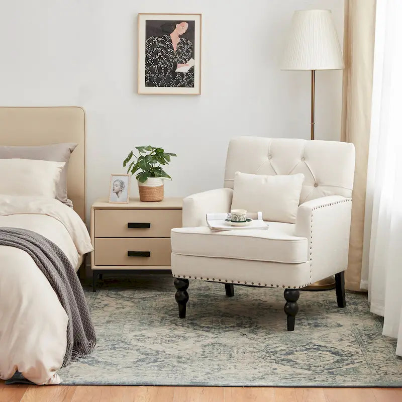 2 Fauteuil d'appoint capitonné avec oreiller lombaire Beige/Gris/Bleu clair