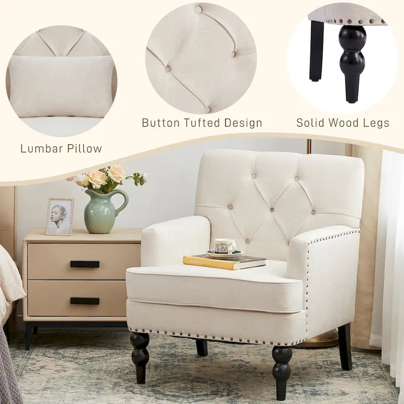 2 Fauteuil d'appoint capitonné avec oreiller lombaire Beige/Gris/Bleu clair